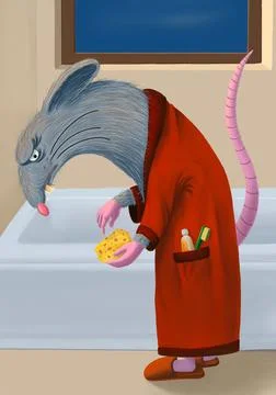 A rat with a sponge that looks like cheese - digital illustration Stock Illustration