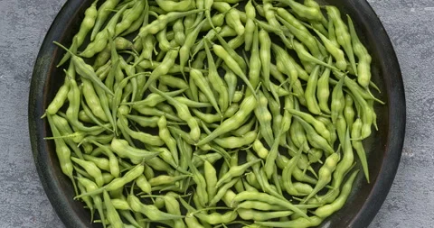 Rat tail radish (Raphanus sativus var. caudatus) vegetable top view. Stock Footage 281419356