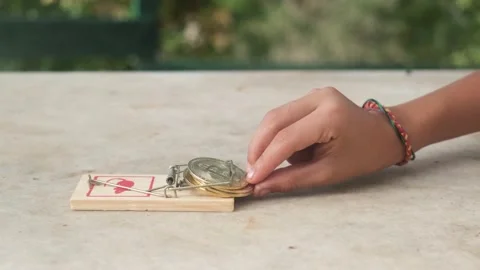 Rat trap hand picking up money bitcoin cash dollar symbol economy Stock Footage 221566256