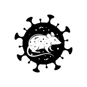 Rat virus icon. Silhouette vector illustration of a mouse inside a virus ce.. Stock Illustration