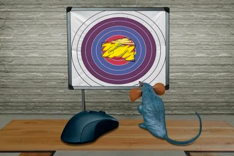Rat watching computer screen with mouse, concept Stock Illustration