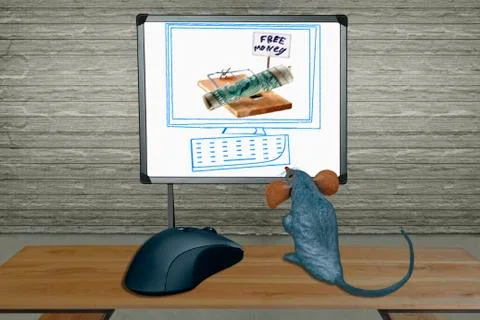 Rat watching computer screen with mouse, concept Stockillustratie