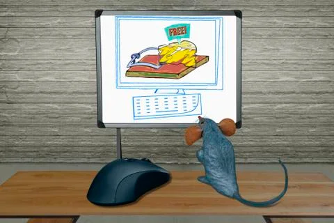 Rat watching computer screen with mouse, concept Stock Illustration