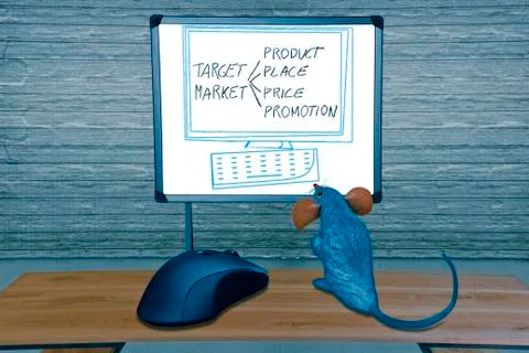 Rat watching computer screen with mouse, concept Stock Illustration
