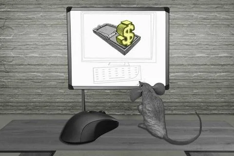 Rat watching Computer Screen with mouse, Concept Rat watching Computer Scr... Foto stock