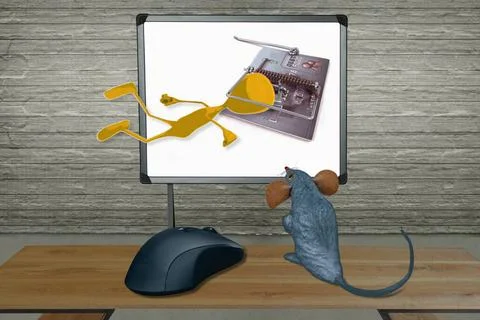 Rat watching Computer Screen with mouse, Concept Rat watching Computer Scr... Stockfoto's