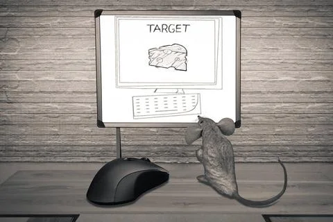 Rat watching Computer Screen with mouse, Concept Rat watching Computer Scr... Stock Photos