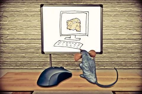 Rat watching Computer Screen with mouse, Concept Rat watching Computer Scr... 写真素材
