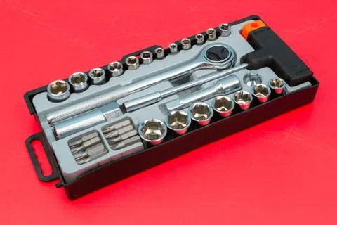 Ratchet and a set of interchangeable heads Stock-Fotos