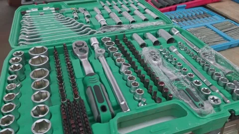 Ratchet Handle and Socket Wrench Set Stock Footage 345014595