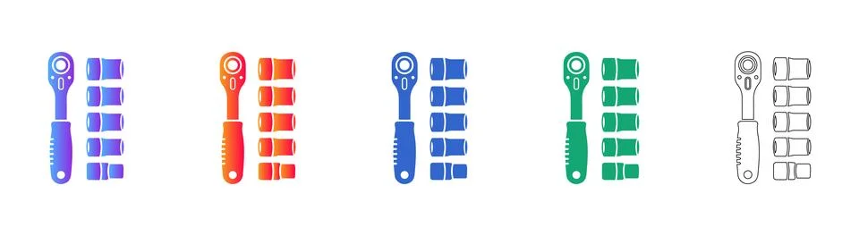 Ratchet Handle with Socket Set Vector Icons Stock Illustration