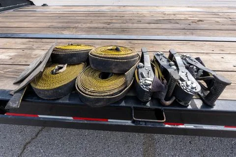 Ratchet Straps on Flatbed Trailer Stock Photos