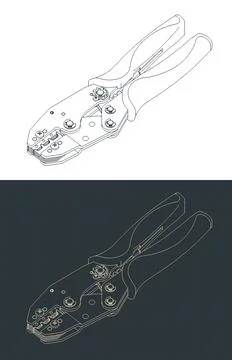 Ratchet wire terminal crimping tool isometric blueprints Stock Illustration