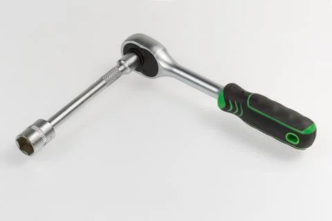Ratchet wrench with inserted hexagonal socket with long adapter 写真素材