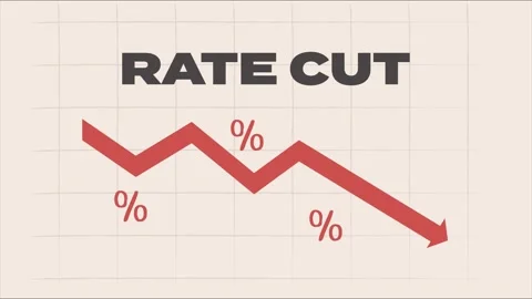 Rate cut. Declining arrow and percentage signs. 스톡 동영상 304544724