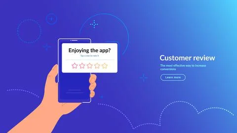 Rate our mobile app. Customer feedback and rating 5 stars for app or service. Stock Illustration