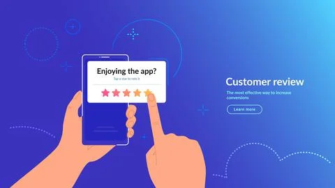 Rate our mobile app. Customer feedback and rating 5 stars for app or service. Stock Illustration