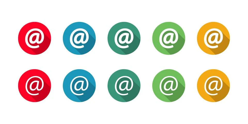 At the rate sign icon set vector with long shadow. Stock Illustration