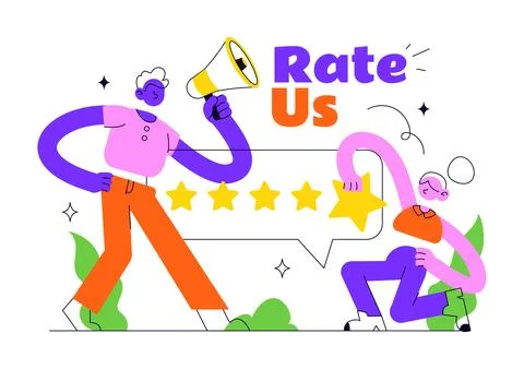 Rate Us Vector Illustration Featuring Customer Reviews, Five Star Rating, F.. Stock Illustration