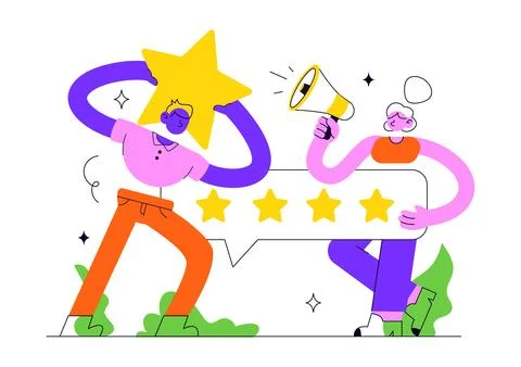 Rate Us Vector Illustration Featuring Customer Reviews, Five Star Rating, F.. Stock Illustration