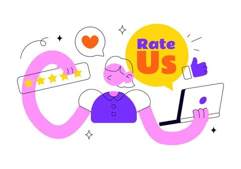 Rate Us Vector Illustration Featuring Customer Reviews, Five Star Rating, F.. Stock Illustration