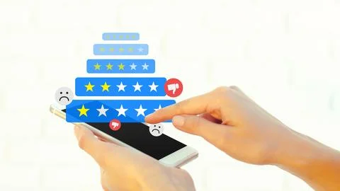 Rating and feedback process using a smartphone in a bright setting Stock Photos