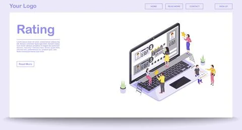 Rating and feedback webpage vector template with isometric illustration Illustrazione stock