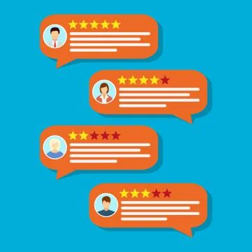 Rating app. Bubble speeches and avatars. Illustrazione stock