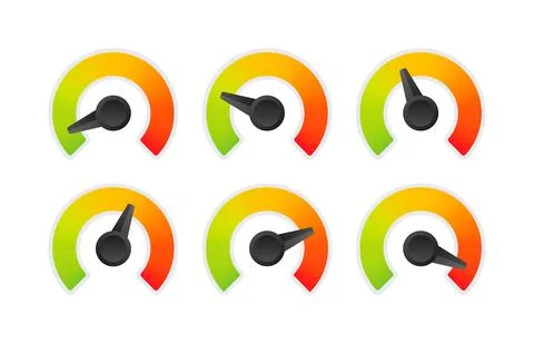 Rating customer satisfaction meter. Different emotions art design from red to Stock Illustration