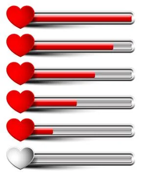 Rating elements with hearts - Liking, satisfaction, grading, dissatisfaction, Stock Illustration