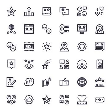 Rating Pixel Aligned Vector Set with 36 64x64 Bold Line Icons Stock Illustration