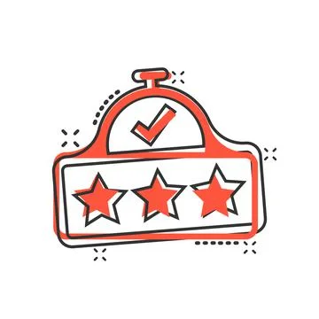 Rating result icon in comic style. Clock with stars cartoon vector illustrati Illustrazione stock