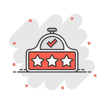 Rating result icon in comic style. Clock with stars cartoon vector illustrati 스톡 일러스트