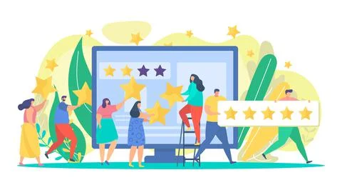 Rating review, customer feedback at computer screen concept, vector illustration Stock Illustration