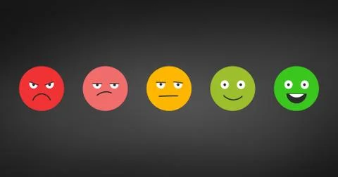 Rating satisfaction. Feedback in form of emotions. Excellent, good, normal, b Stock Illustration