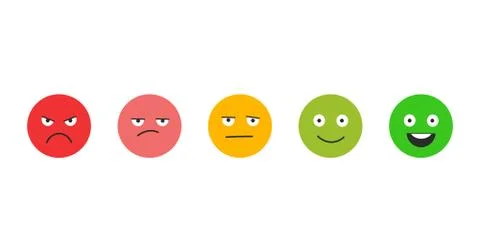 Rating satisfaction. Feedback in form of emotions. Excellent, good, normal, b Stock Illustration