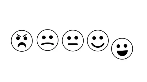 Rating scale emoticons animation. Five black outline faces. Stock Footage 315631221