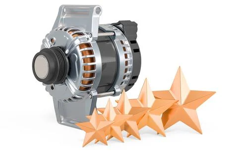 Rating of starters concept. Starter with five golden stars, 3D rendering Stock Illustration