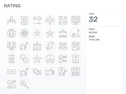 Rating Ultimate Vector Package with 32 256x256 Thin Line PIXEL Perfect Icons Stock Illustration