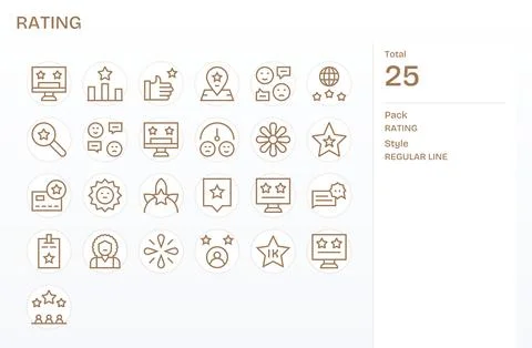 Rating Vector Icon Set with 25 Regular Line 256x256 Detail Enhanced Graphics Stock Illustration