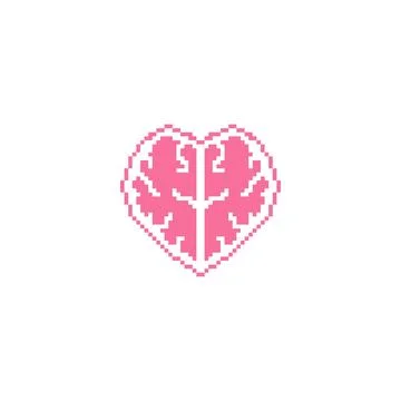 Rational love, brain heart. Pixel art line icon vector icon illustration Stock Illustration