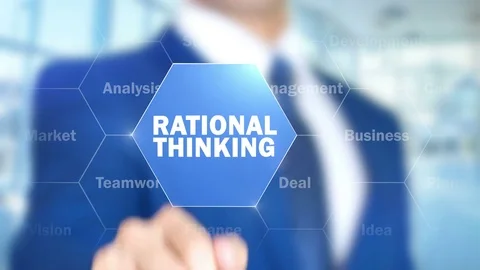 Rational Thinking, Man Working on Holographic Interface, Visual Screen Stock Footage 76983797