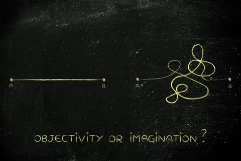 Rationality vs creative process, point A to B lines Stock Illustration