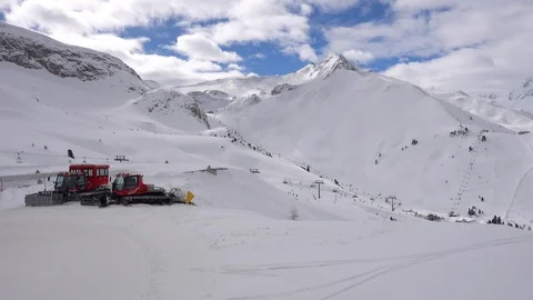Ratrack Standing On a Ski Slope  Beautiful Mountain view Austria Europe Stock Footage 104230918