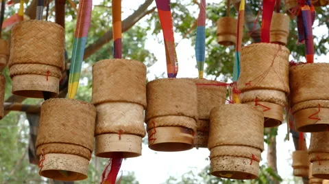 Rattan containers in the wind Video stock 60225958