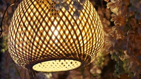 Rattan Lamp with Flowers Background Stock Footage 301950726