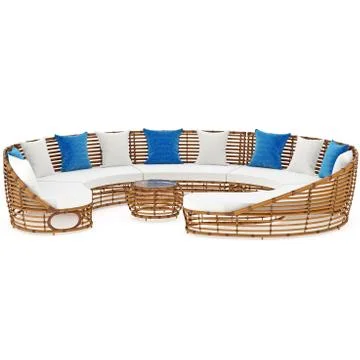 Rattan sofa, front view. 3D graphic Stock Illustration