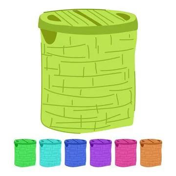 Rattan wicker laundry basket vector cartoon graphic Stock Illustration