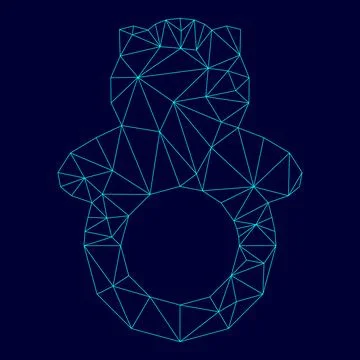 Rattle low poly triangulation triangulated polygonal electric cyan blue vibra Stock Illustration