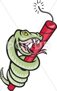 Rattle snake coiling dynamite cartoon Stock Illustration